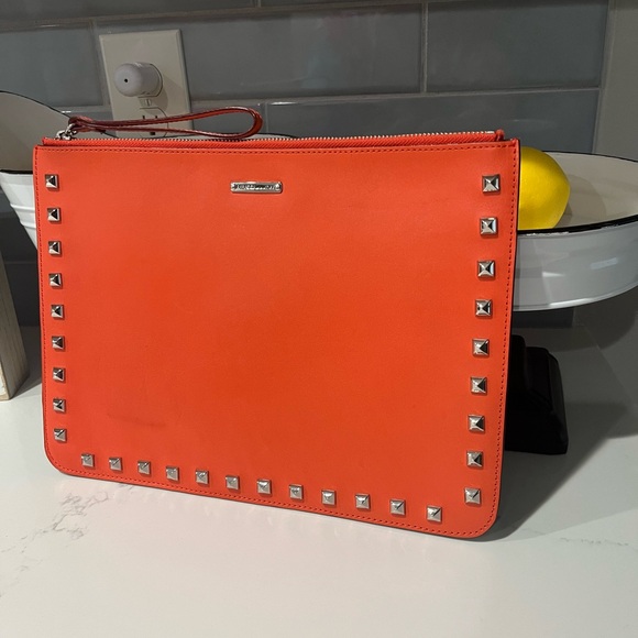 Rebecca Minkoff Leather Orange/Gray Studded Clutch/Portfolio Bag - Picture 1 of 9
